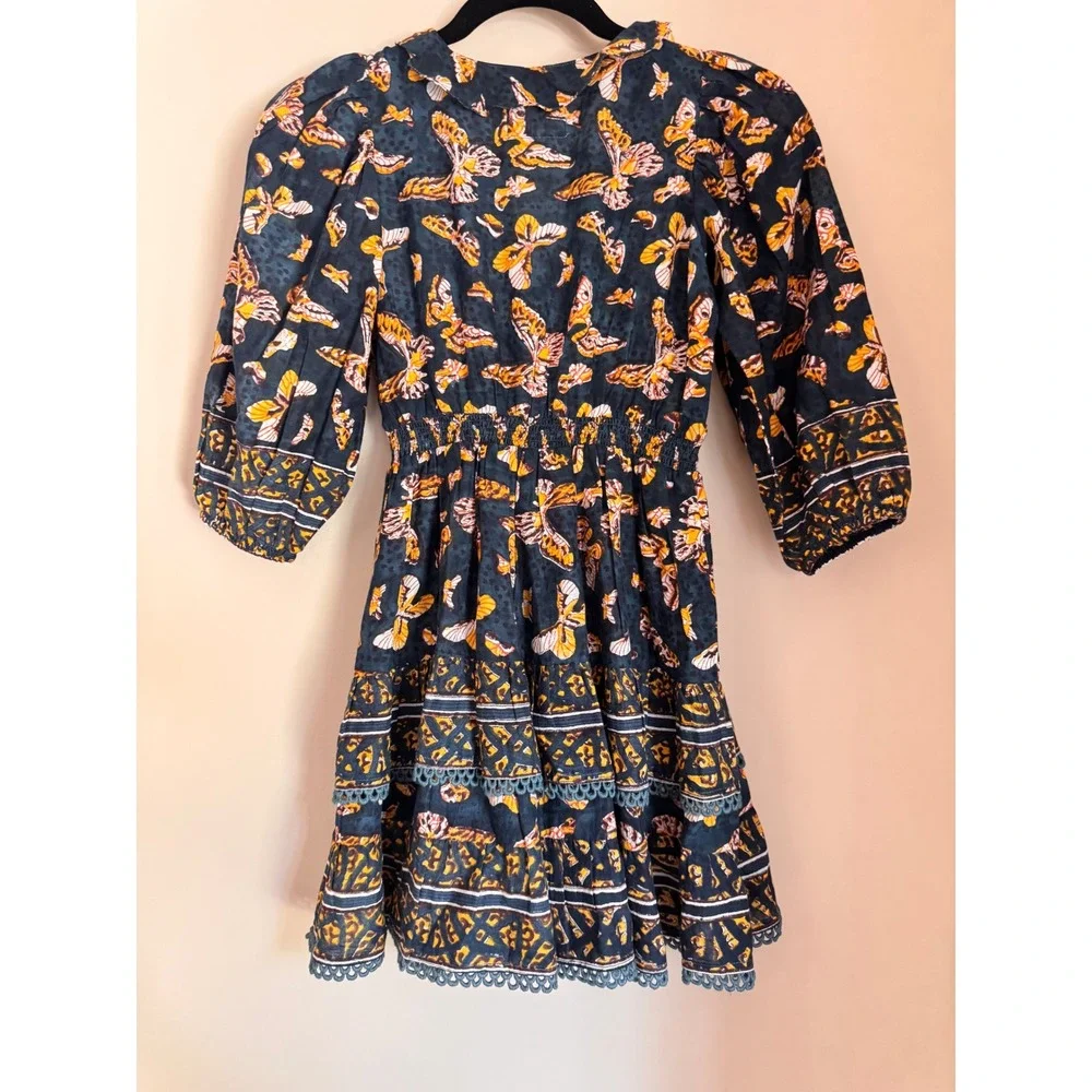 Bell by Alicia Bell Kids Butterfly Print Tiered Tassel Dress Size 10 Puff Sleeve